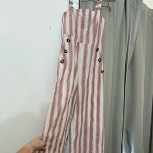 Pink and white stripped jump suit